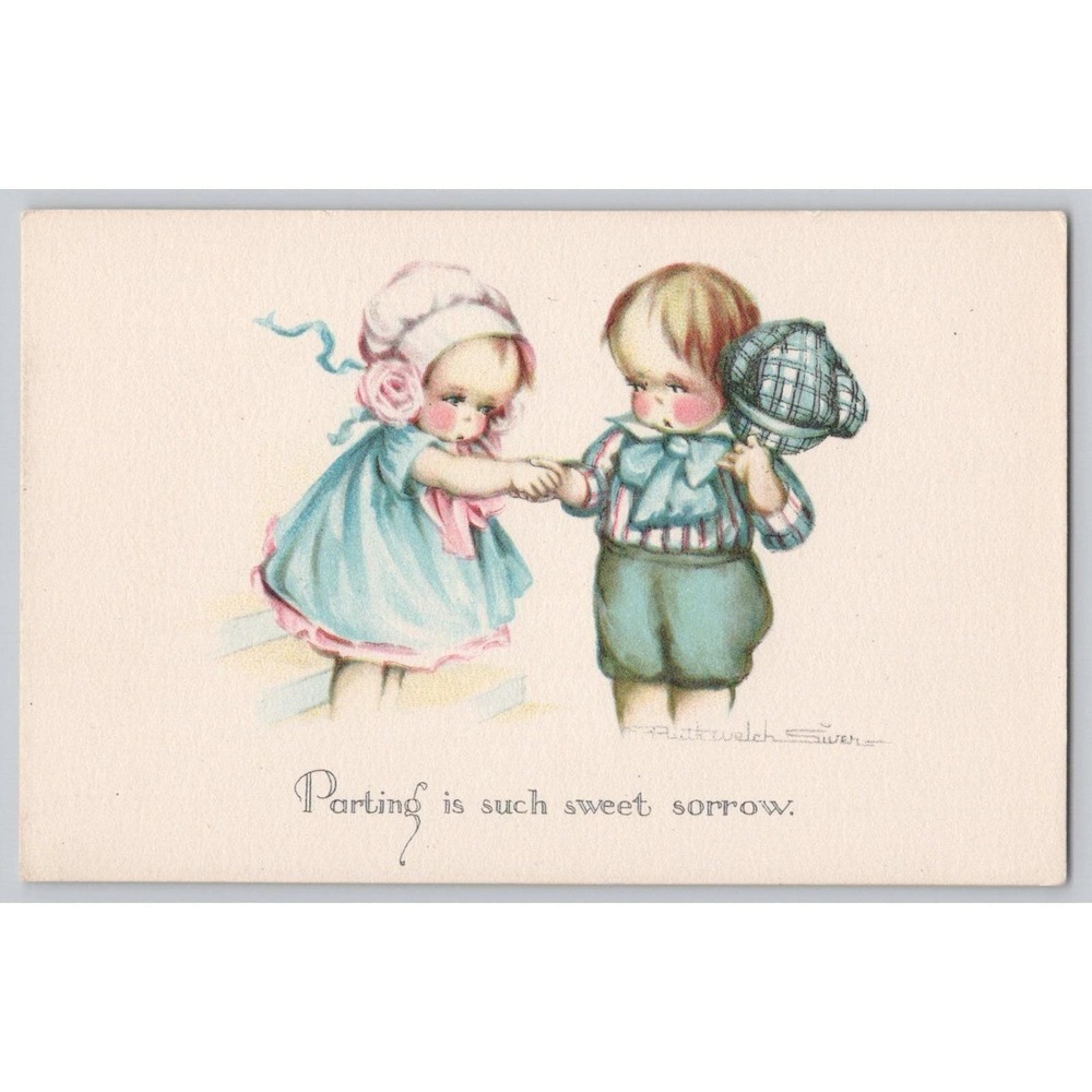 Ruth Welch Siver Signed Artist "Parting Is Such Sweet Sorrow" c1920s Postcard